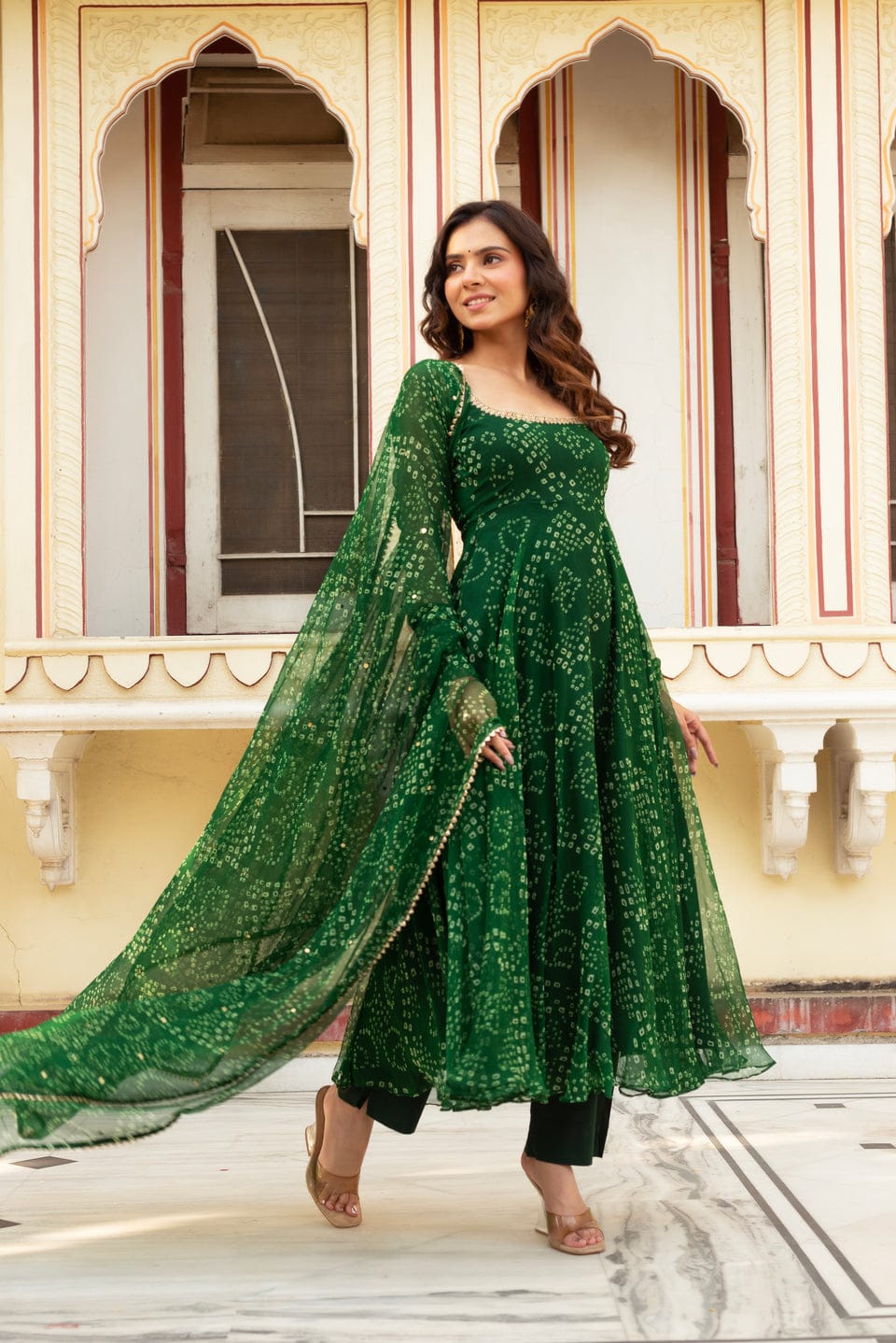 Green Bandhni Suit