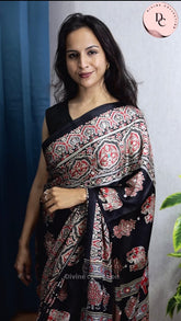Royal Black Gaji Silk Elephant ajarak saree