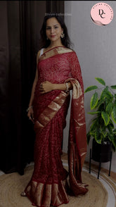 Maroon Kanjivaram Bandhani Saree