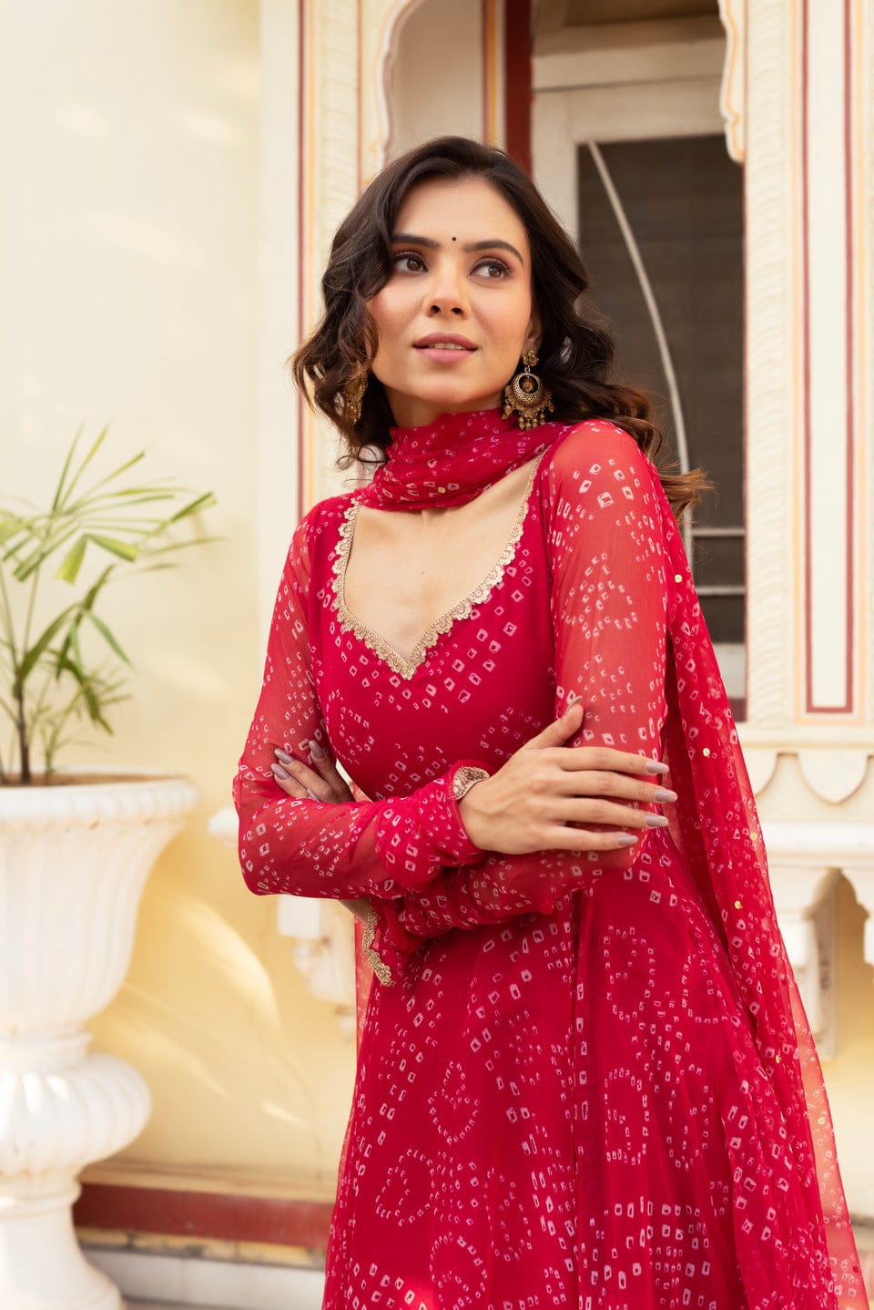 Red Bandhni Suit