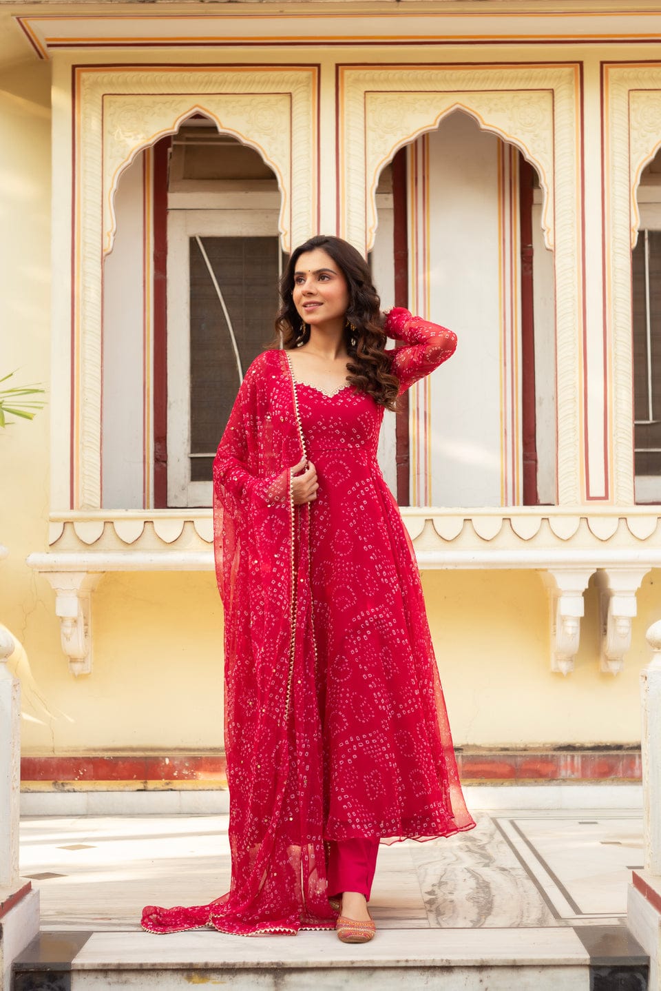 Red Bandhni Suit