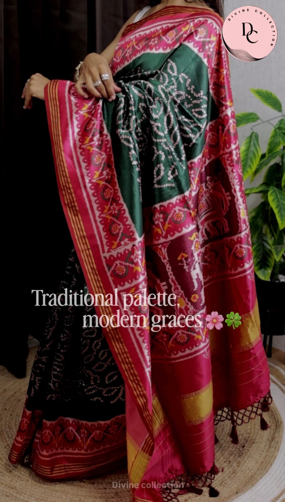 Green & Pink Patola Bandhej Saree