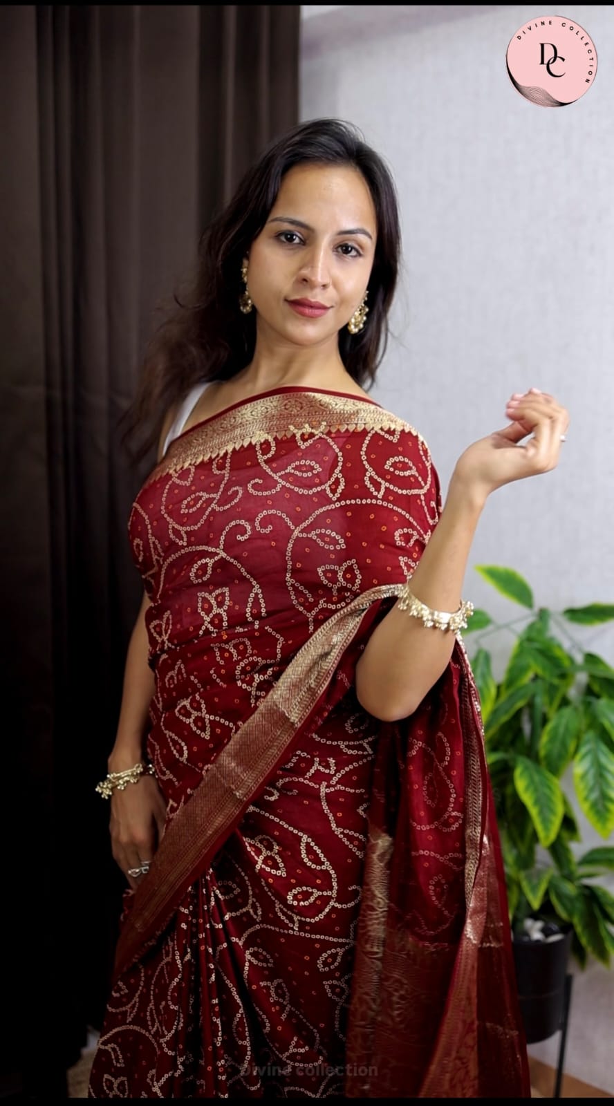 Maroon Kanjivaram Bandhani Saree
