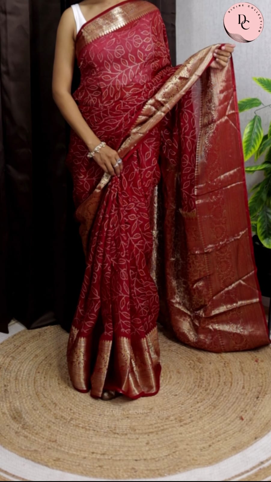 Maroon Kanjivaram Bandhani Saree