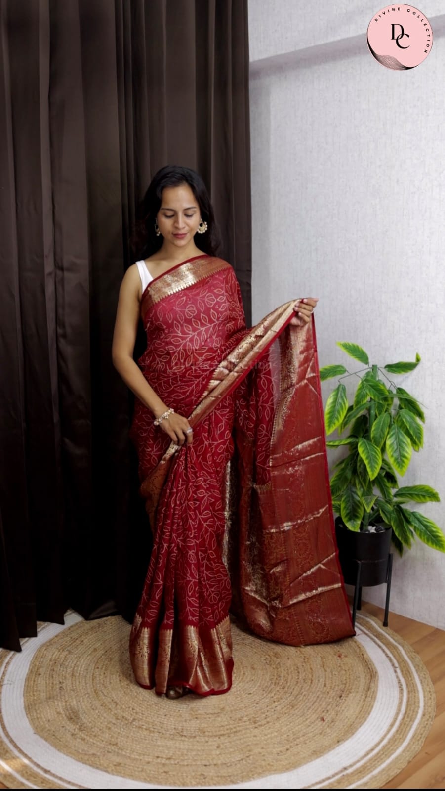 Maroon Kanjivaram Bandhani Saree