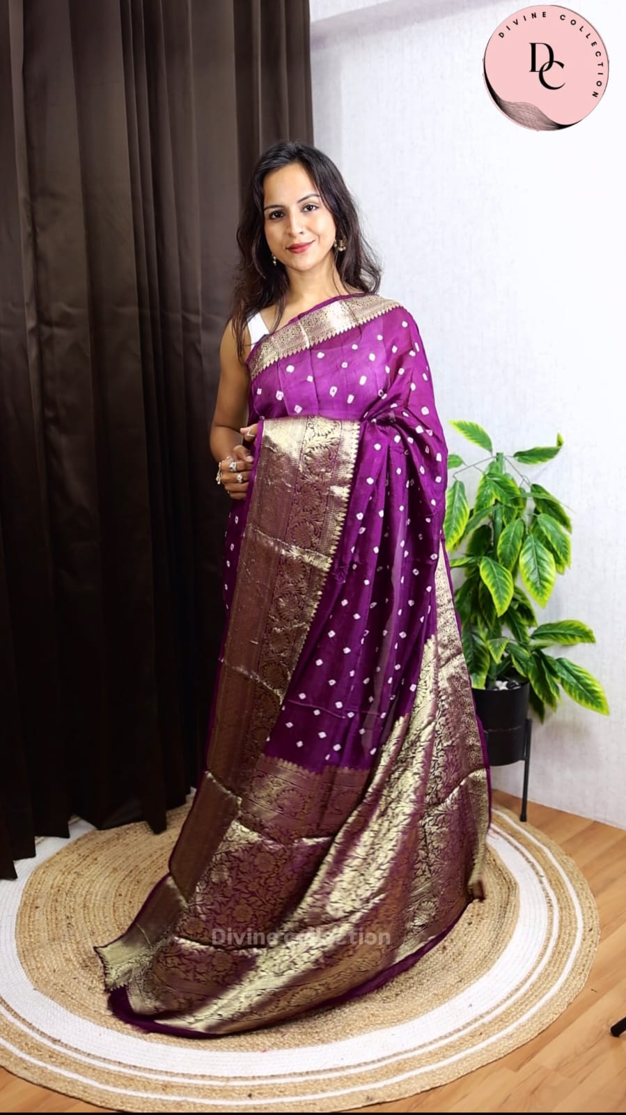 Royal Purple Kanjivaram Bandhani Saree