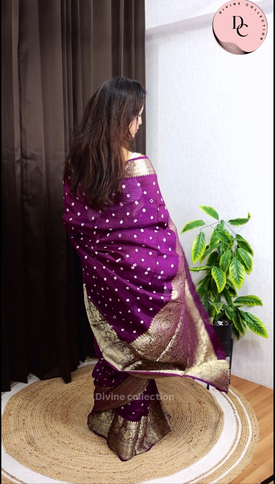 Royal Purple Kanjivaram Bandhani Saree