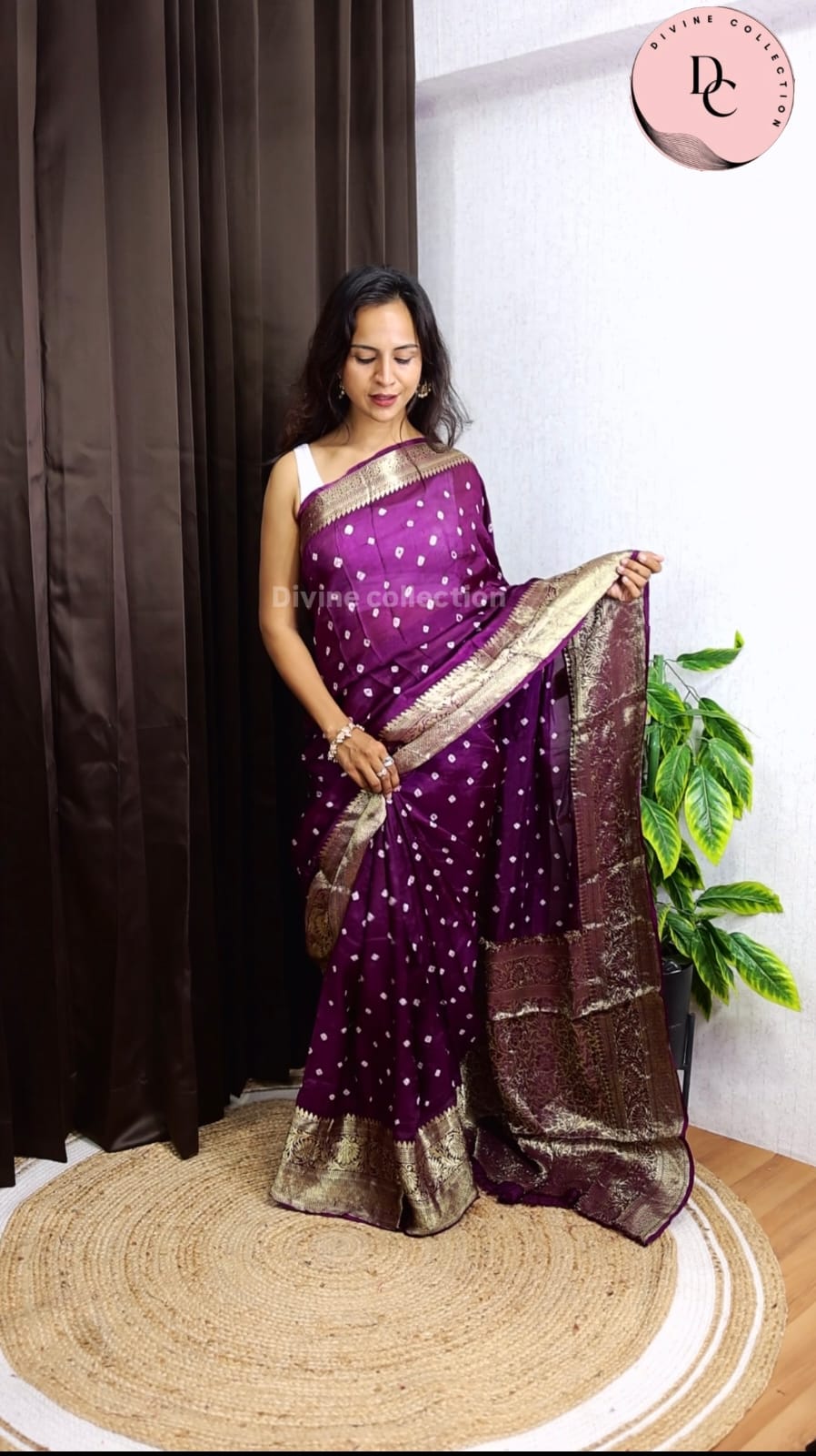 Royal Purple Kanjivaram Bandhani Saree