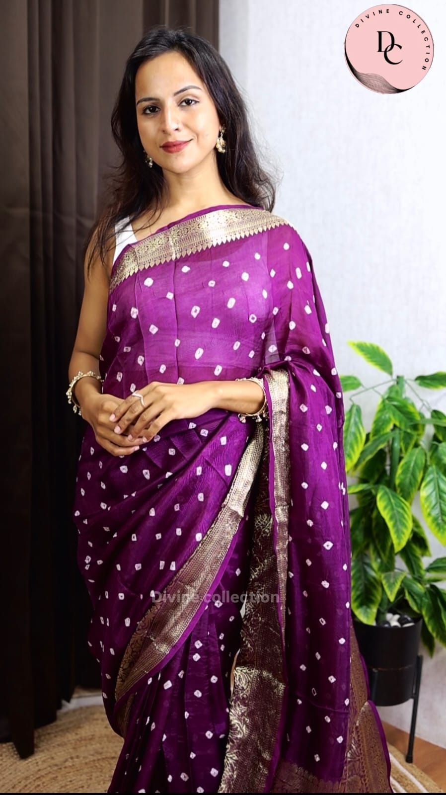 Royal Purple Kanjivaram Bandhani Saree