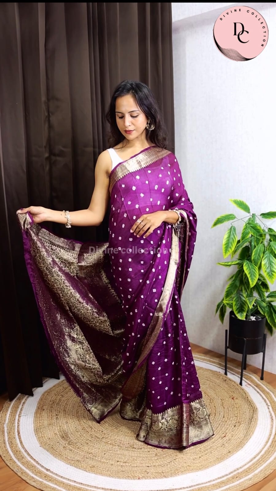 Royal Purple Kanjivaram Bandhani Saree