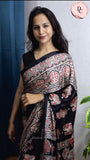 Royal Black Gaji Silk Elephant ajarak saree
