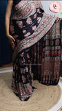 Royal Black Gaji Silk Elephant ajarak saree