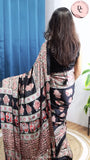 Royal Black Gaji Silk Elephant ajarak saree