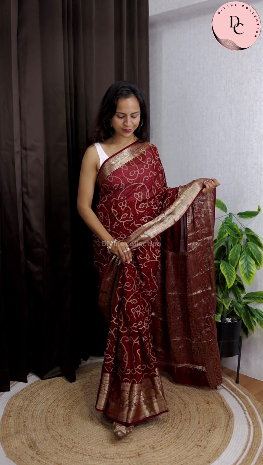 Kanjivaram Teen danii Bandhni Saree