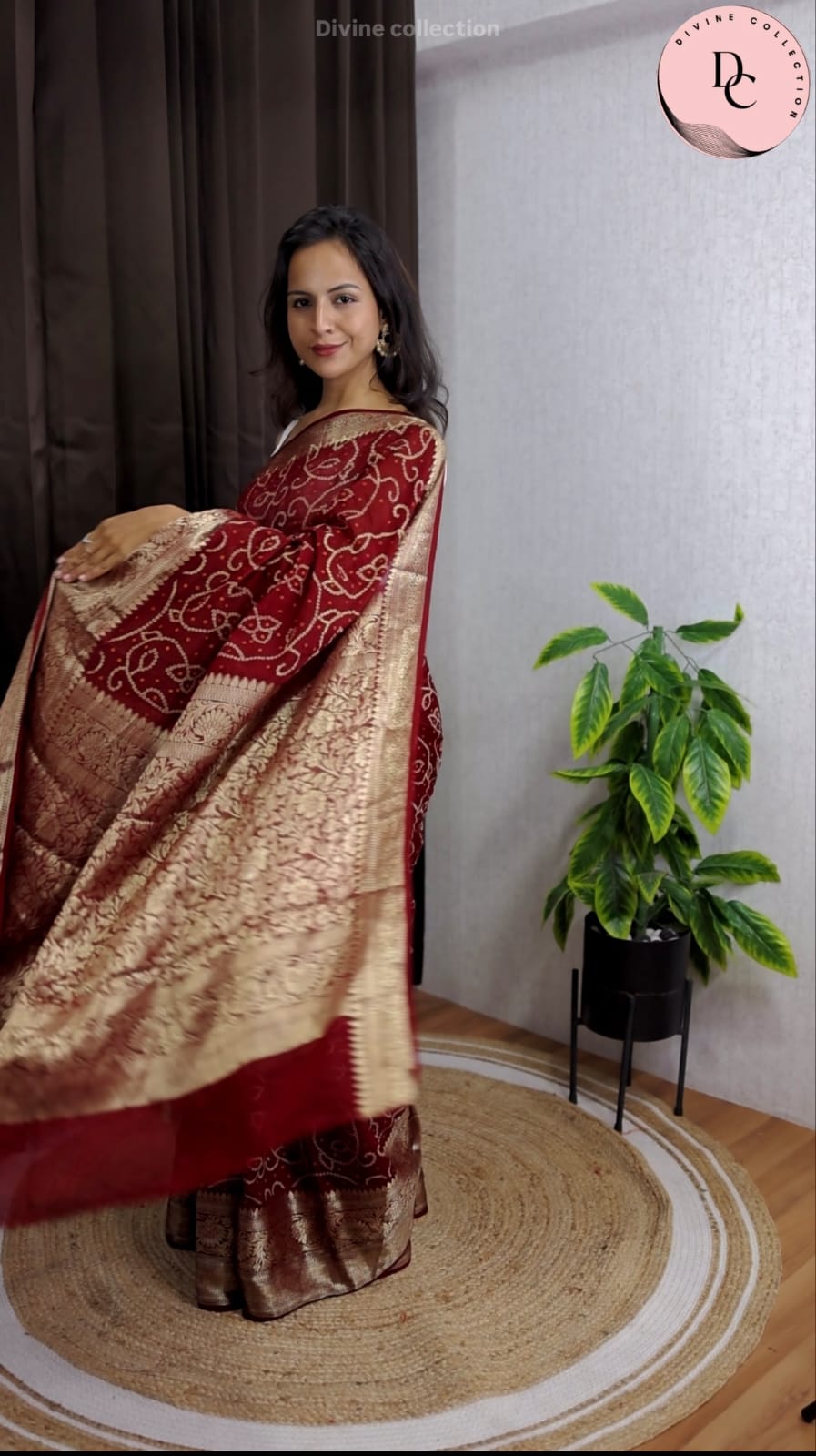 Kanjivaram Teen danii Bandhni Saree